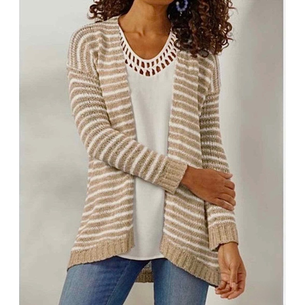 NWT Soft Surroundings Lucie Cardigan Sweater size‎ M Striped Open Front 2CE60